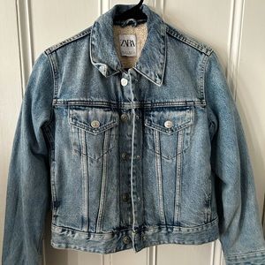 Zara Denim Sherpa Lined Jacket